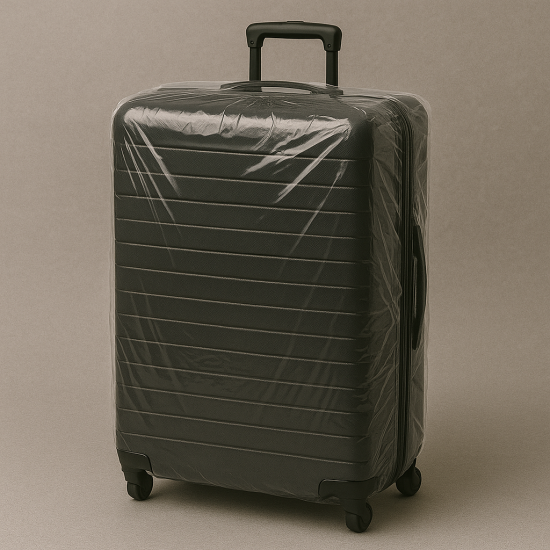 تغليف شفاف بلاستيك شنطة سفر كبيرة | نستلم الشنطة من بيتك ونغلفها ونرجعها لك من جميع مناطق المملكة