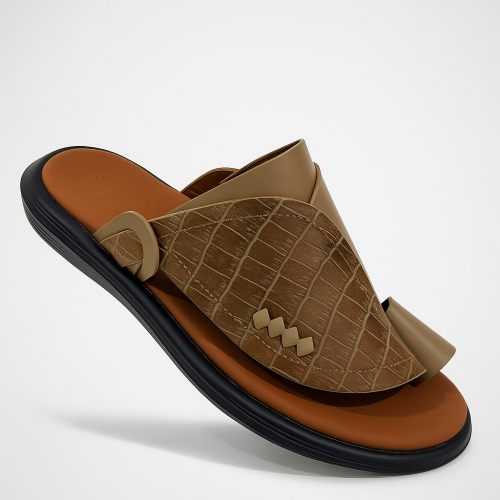 حذاء عملي وفخم لون بني وبيج ارتفاع 3سم